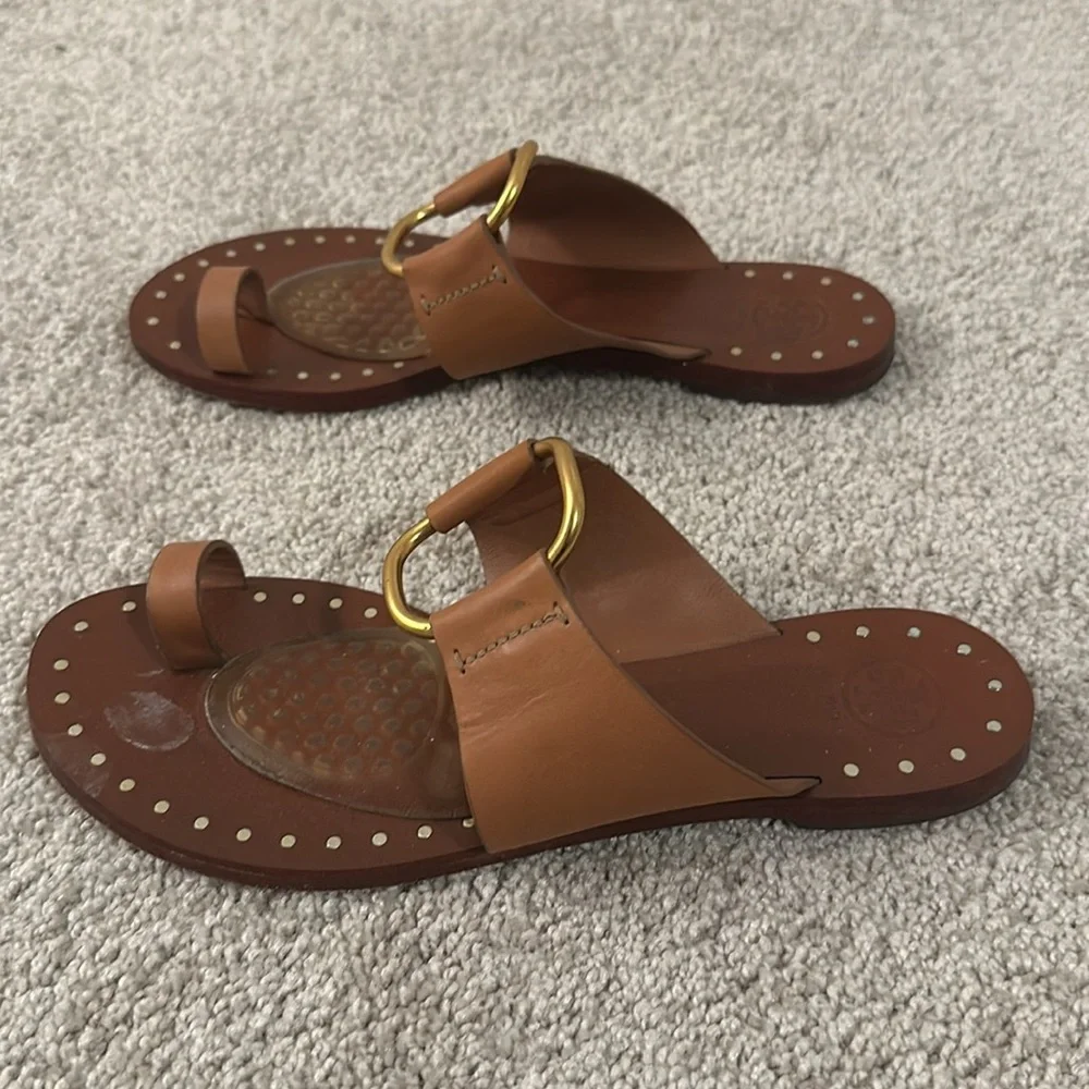 Tory Burch sandals slides leather brass - Picture 2 of 7